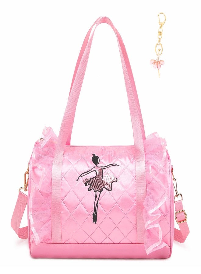 Dorlubel Cute Ballet Dance Bag Gym Travel Duffle Bag for Girls Tutu Dress Bag with Key Chain for Girls (Pink3 of Long Mesh) - Image 1